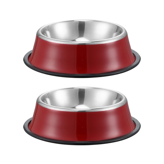 Cuenco de agua para perros de acero inoxidable para comederos de mascotas con base de goma, paquete de 2 MFZFUKR CPB-DE-SSW2136-1
