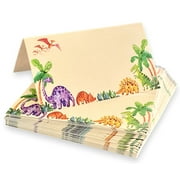 Desert Mercantile Dinosaur Place Cards - 25 Pack - Dinosaur Themed Card Labels for Food. Name Cards for Kids Birthday Parties, Jungle Theme Parties, Sleepover Parties, and Buffets. 2 x 3.5 Folded.