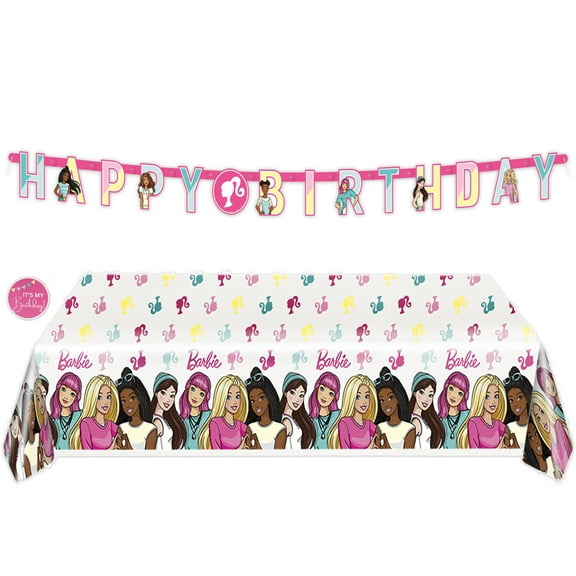 Barbie Party Decorations | Tablecover, Banner, Sticker | Barbie Birthday Decorations