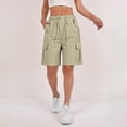 thumbnail image 2 of Womens Bermuda Shorts Knee Length Wide Leg Long Cargo Shorts with Multi Pockets Summer High Waisted Hiking Short Pants Beige M, 2 of 6