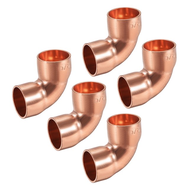 Codo de cobre de 15.9 mm ID a 90 grados, conector de tubo de cobre de giro corto para plomería, paquete de 5
