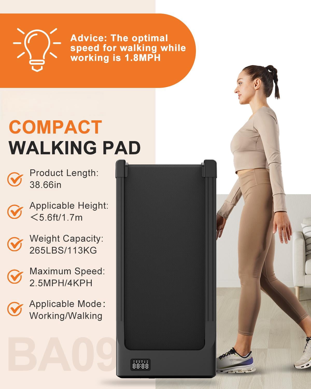 SSPHPPLIE Walking Pad, 15.75"*34.84" Walking Area, Under Desk Treadmill with Remote Control, Walking and Jogging for Home/Office(Black)