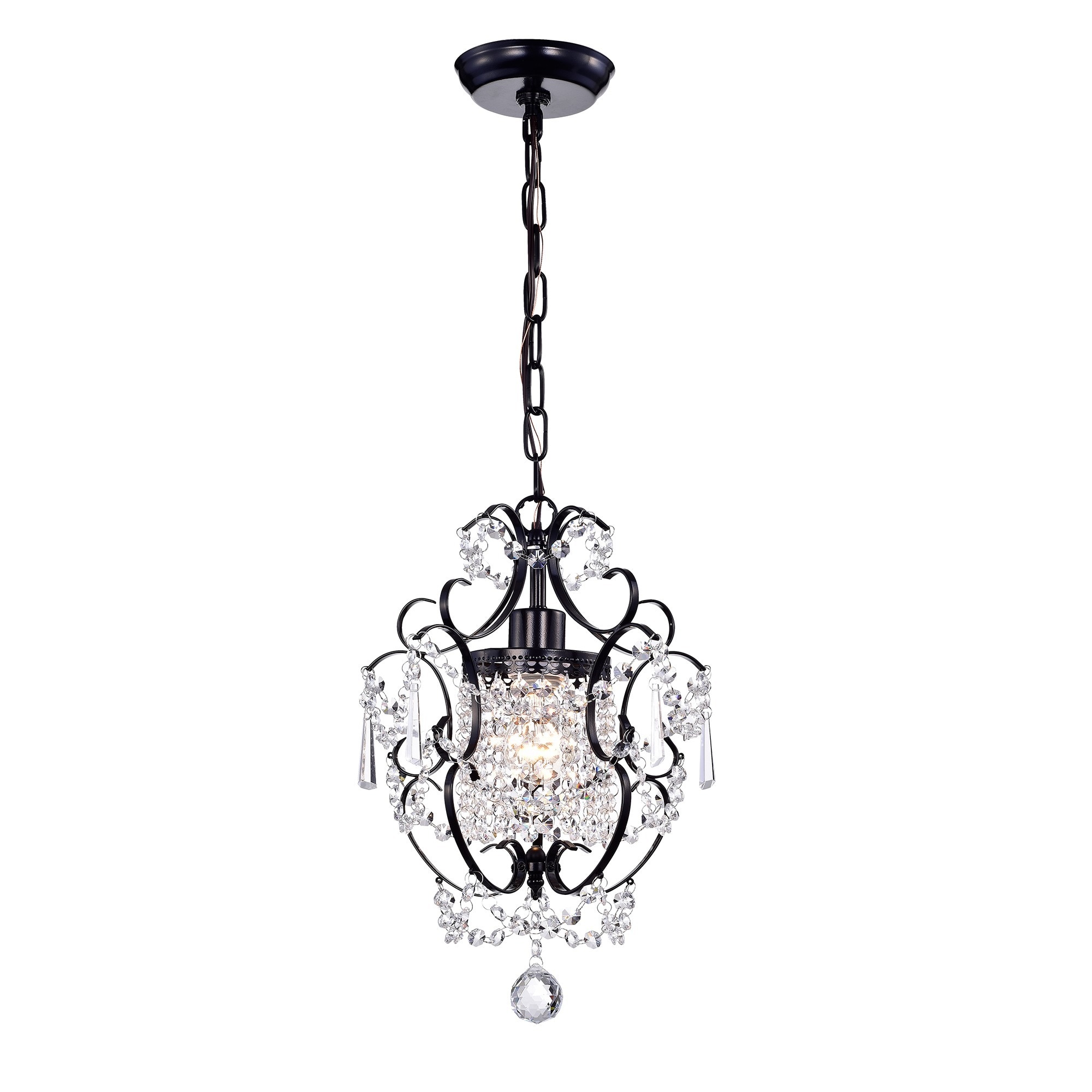 HomeRoots Lighting Ava 1-light Black 11-inch Crystal Chandelier