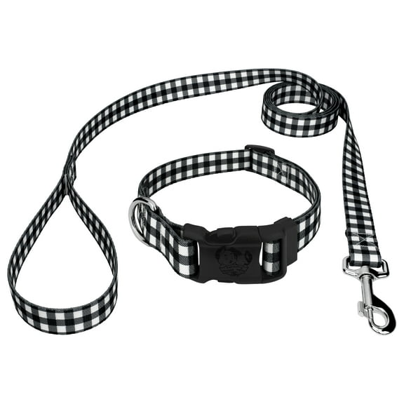 Country Brook Petz® Deluxe Black & White Buffalo Plaid Dog Collar and Leash, 2XS