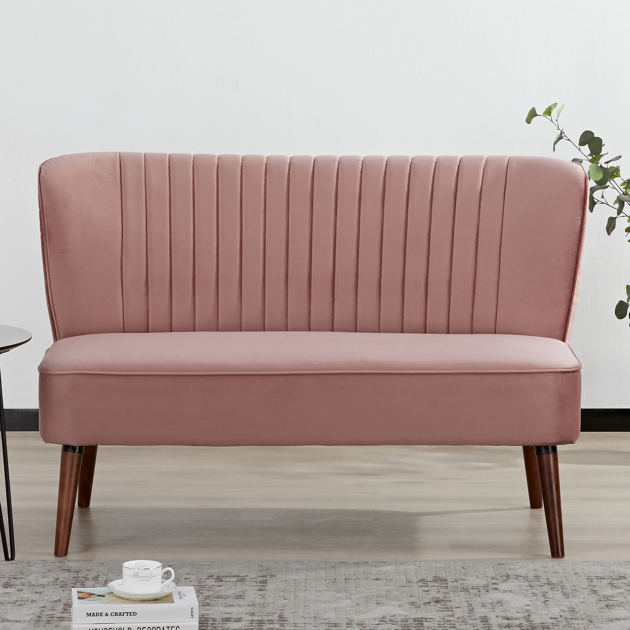 A&D Home Hollywood Mid-century Modern Velvet Tufted Loveseat, Compact 2 person Settee, Pink - image 4 of 9