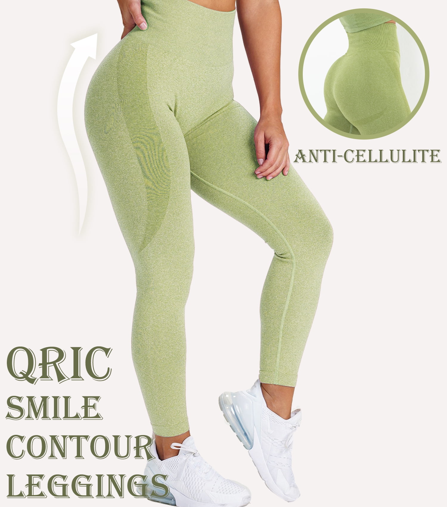 QRIC Women Seamless Leggings Smile Contour High Waist Workout Gym