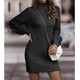 thumbnail image 3 of Vestido suéter ajustado Manga larga linterna Cuello alto Color puro Mini vestido suéter acanalado para mujer Negro S, 3 of 6