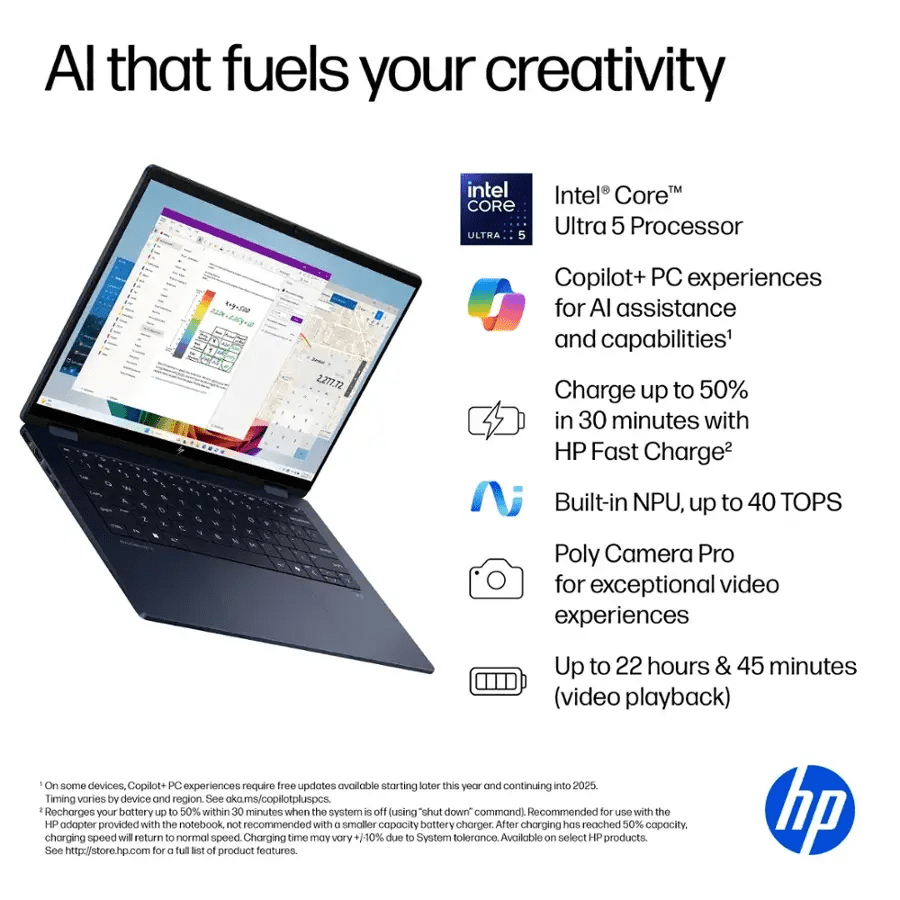 HP OmniBook X Flip Copilot+ PC 14” WUXGA 2-in-1 Touchscreen Laptop, Intel Core Ultra 5 226V, 16GB RAM, 512GB SSD, Windows 11 Home