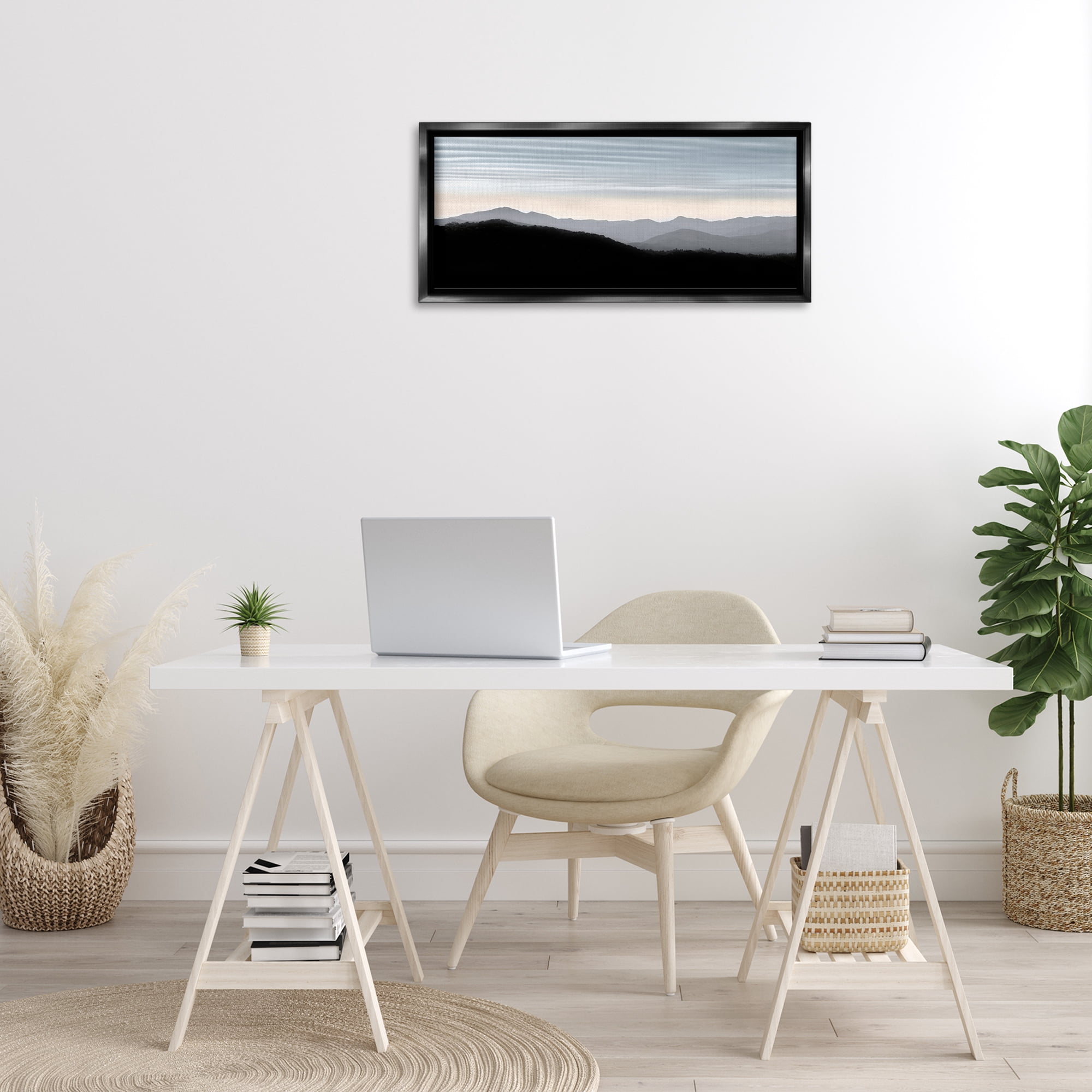 Stupell Industries Mountains with Rippled Sky Landscape & Nature Photography Black Floater Framed Canvas Art Print Wall Art, 31 x 14