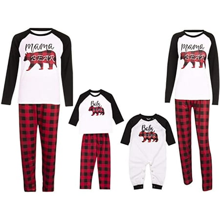 

Matching Family Christmas Pajamas Set Bear Printe Top Plaid Pants Set Sleepwear