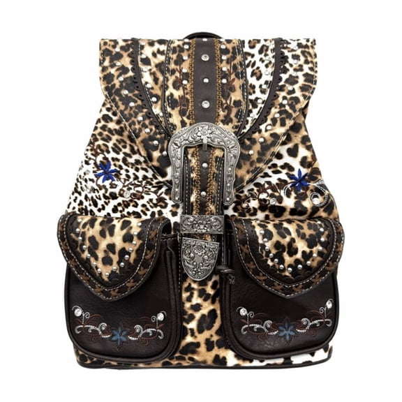 Leopard Print Western Leather Buckle Backpack