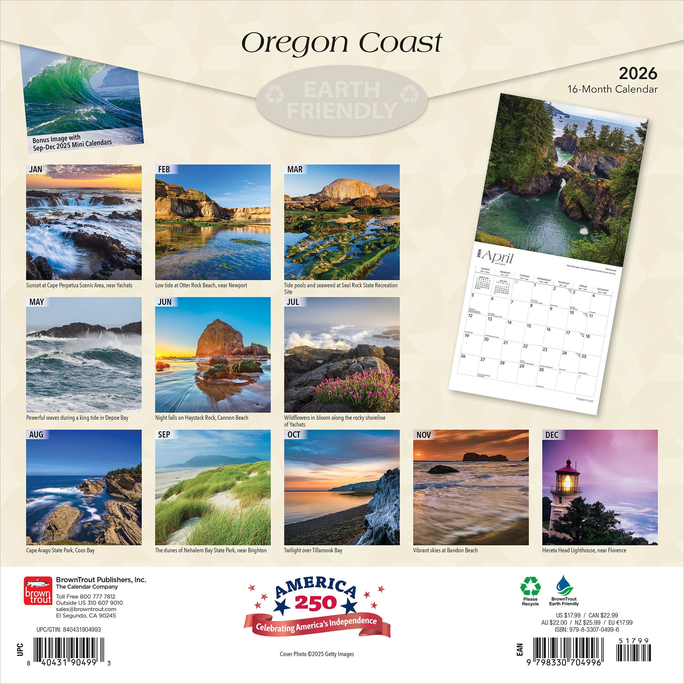Oregon Coast | 2026 12x24" (Hanging) Wall Calendar | Plastic-Free | BrownTrout