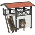thumbnail image 1 of PawHut Maisonnette Extérieure pour Chat avec Toit en Asphalte, Escaliers, Balcon, Blanc, 1 of 10