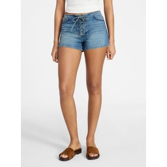 No Boundaries Women's Denim Shorts with Crochet Lace Trim, 3 Inch