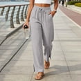 thumbnail image 6 of Womens Plus Size Striped Pants New Wide Leg Beach Pants for Women Summer Cooling Pleated Pants with Pockets High Waist Drawstring Slit Hem Casual Trousers, 6 of 7