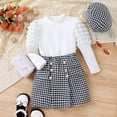 thumbnail image 3 of KDSJSXW Girls Sets Toddler Girls Striped Bubble Sleeve Pullover And Plaid Printed Skirt With Hat Girl Fall Outfits Kids Clothes Girls Size 10-12 Outfits for Girls (White,6Y), 3 of 6