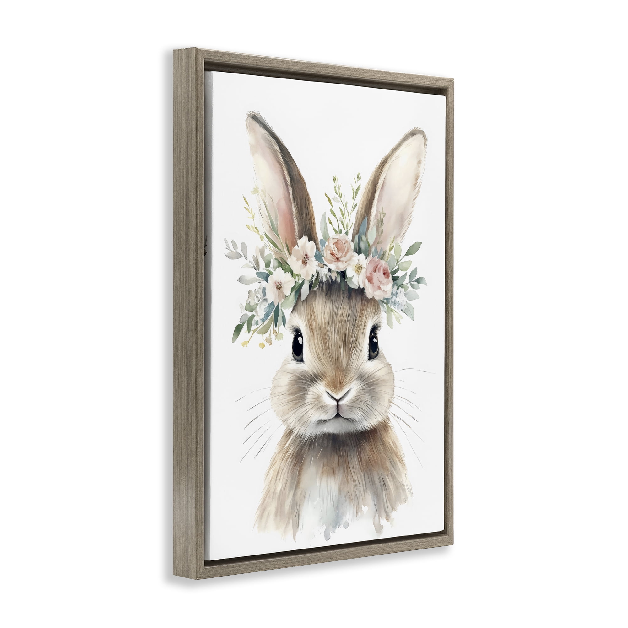Stupell Industries Flower Adorned Baby Rabbit Brown Framed Floater Canvas Wall Art, design by Creative Studio