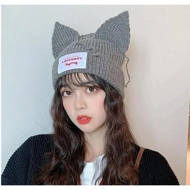 Sombrero de punto KPOP StrayKids HyunJin, gorro de lana con orejas de gato, estilo INS, gorro decorativo cálido para invierno, regalos de Navidad para pareja