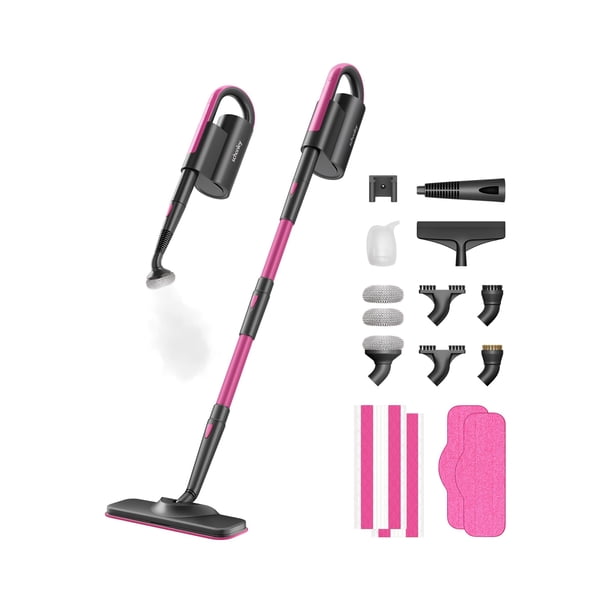 Schenley Mopa de Vapor 10 en 1 Doble Varilla con Vaporizador de Mano Desmontable para Paredes, Lechadas, Suelos Duros, Azulejos, Incluye Accesorios Multiusos y Almohadillas para Oreja de Microfibra