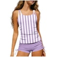 thumbnail image 3 of MKOSPLRT Girls Swimsuit Two Piece Tankini Swimsuits with Boyshort Ruched Bathing Suit Striped Teen Girls' Swimwear Size 7-16Y, 3 of 9