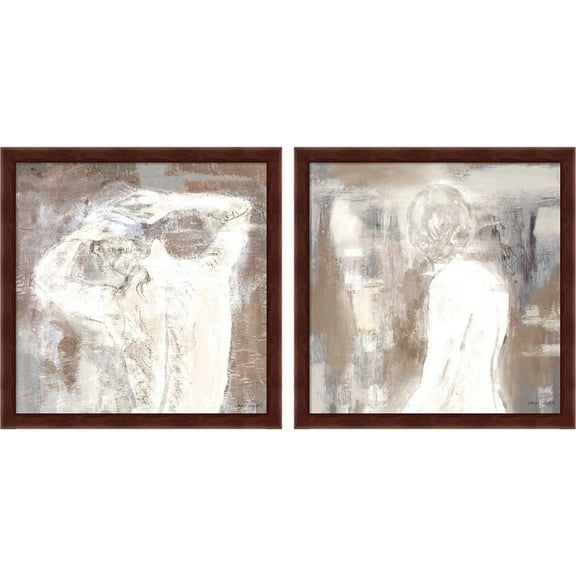 Great Art Now Neutral Figure on Abstract Square by Lanie Loreth, 2 Piece Framed Art Set Each 13"W x 13"H
