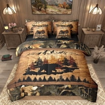 Homewish Wild Animal Bear 7-Piece Twin Bedding Sets,Tropical Botanical Pine Tree Bedding Comforter Set,Tan Black Sheet Sets For Adults,Breathable Home Decor Reversible