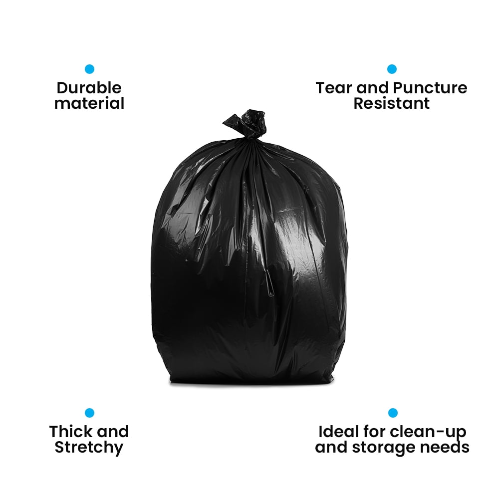 PlasticMill 65 Gallon, Black, 1.5 Mil, 50x48, 100 Bags/Case, Garbage Bags / Trash Can Liners.