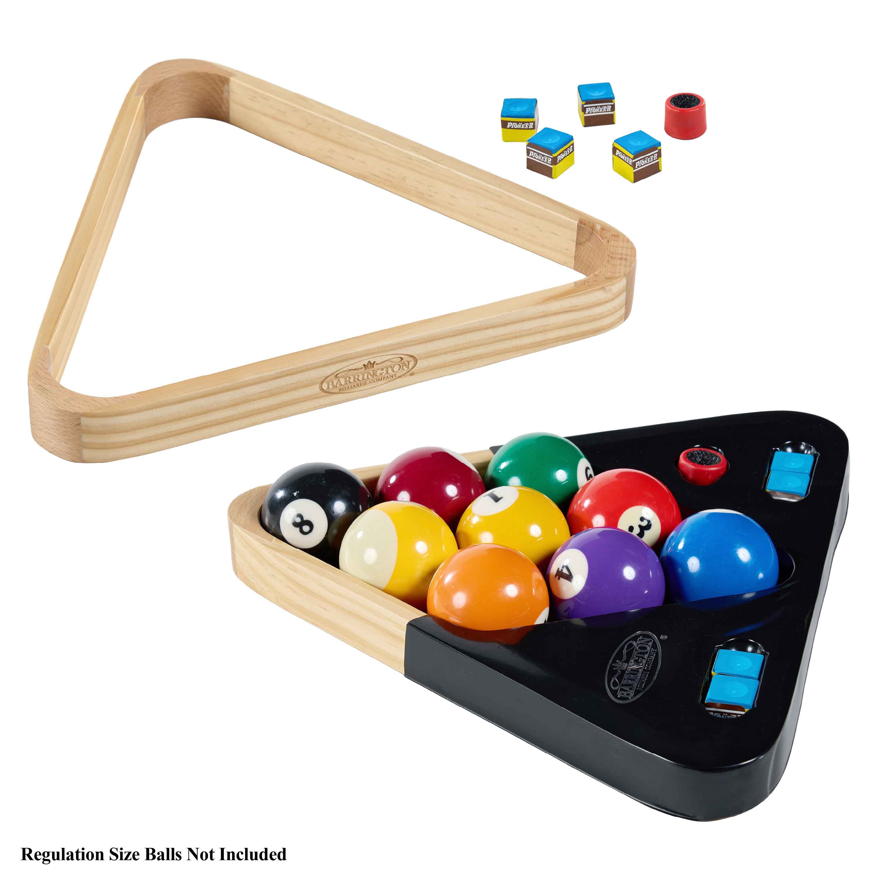2-in-1 Pool Ball Rack Kit, Wood Triangle and 9-Ball Insert, Includes Cue Tip Scuffer and 4 Chalk Cubes with Built-in Storage by Barrington Billiards