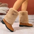 thumbnail image 4 of Rokment Fuzzy Mid Calf Winter Snow Boots for Women Cold Weather Fashion Suede Chunky Low Heel Furry Wide Mid Calf Dress Tall Boots Brown Size 6, 4 of 8