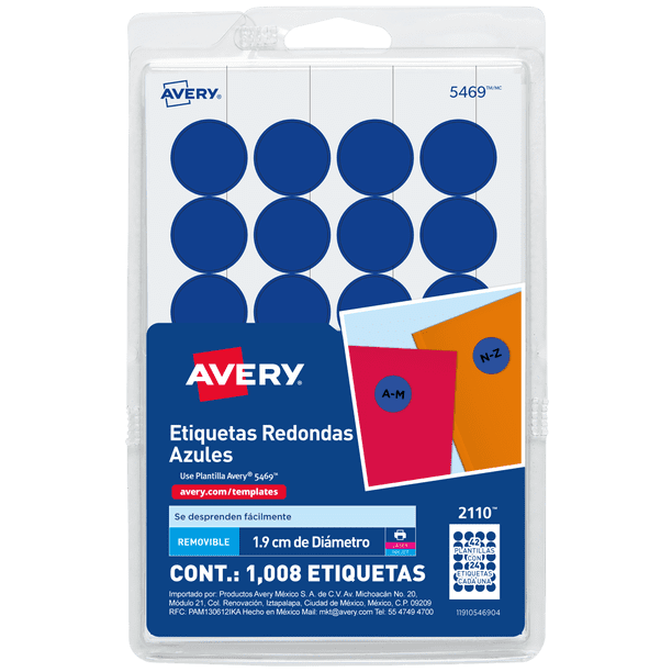 1008pzs Etiquetas Redondas Avery 2110 Color Azul Fuerte Circular Pequeña 1.9cm Papeleria Oficina Adhesivo