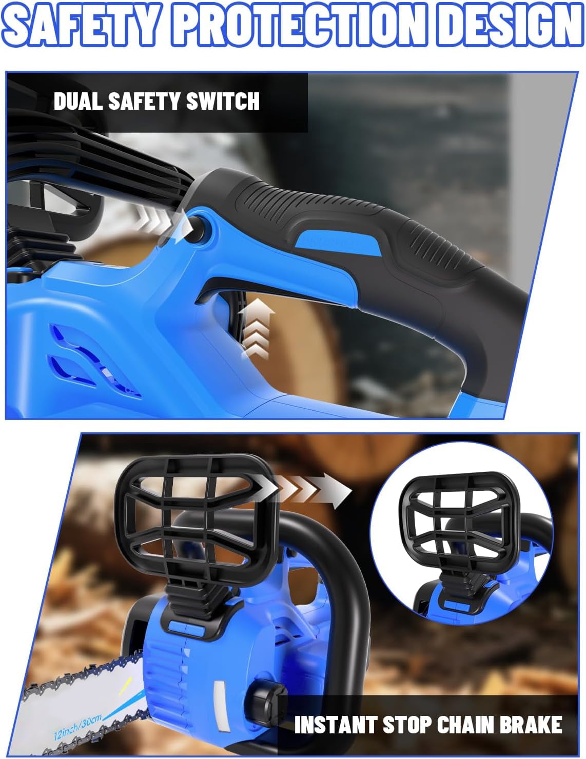 12" Chainsaw, Cordless battery Chainsaw with 4.0Ah Batteries , Electric Chainsaw with Tool-Free Chain Tensioning, Automatic Lubrication, Power Chain Saw for Wood Cutting Tree Trimming