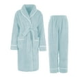 thumbnail image 2 of Couples Pajamas Matching Sets Unisex Soft Plush Robe Cozy Warm Bathrobe Fuzzy Female Long Spa Robe Sleepwear Long Sleeve Loungewear with Pockets 2 Piece Mint Green M, 2 of 5