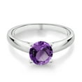 thumbnail image 2 of Gem Stone King 1.20 Ct 7mm Round Purple Amethyst 10K White Gold Ring (Size 5), 2 of 4