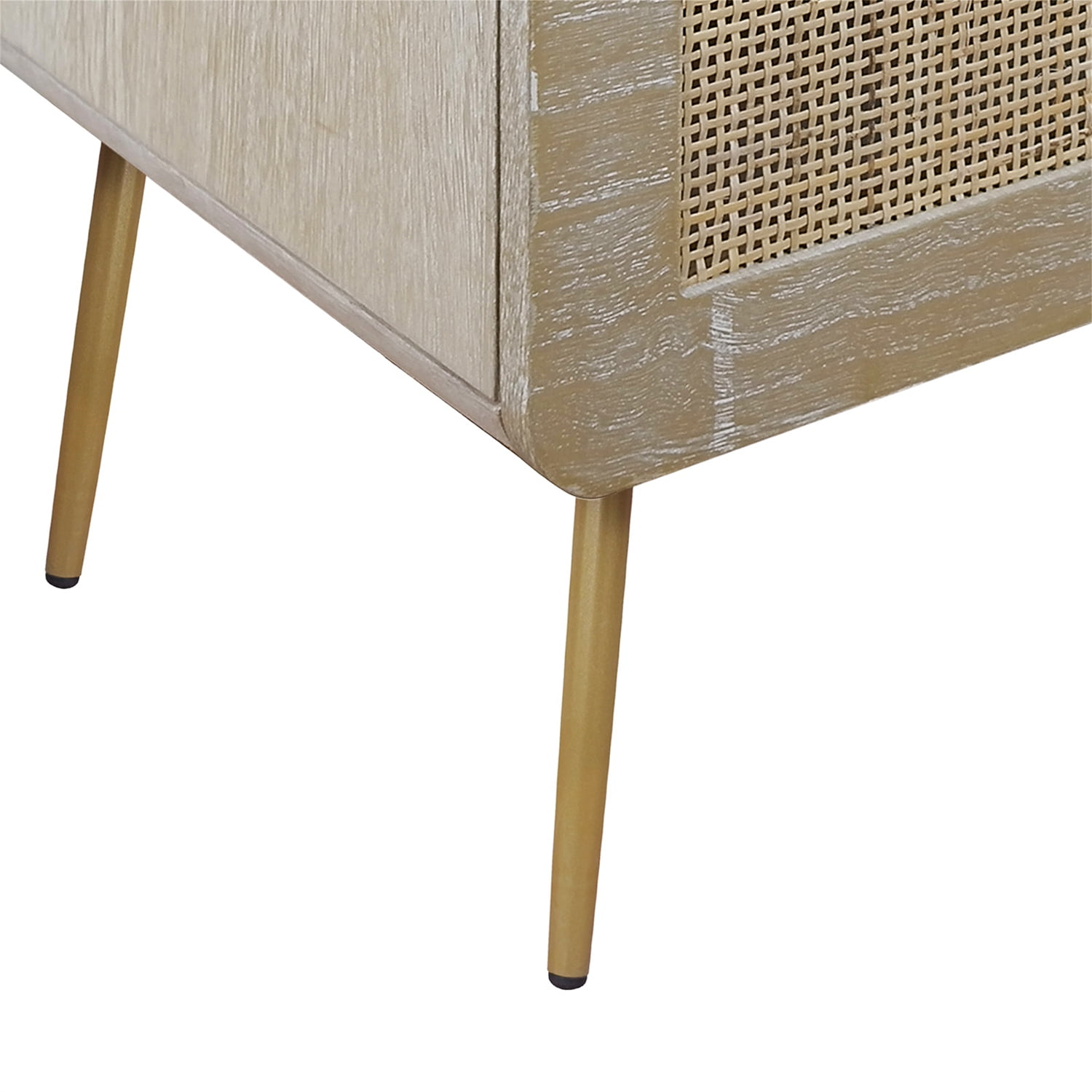 Resenkos Natural Rattan Drawer Nightstand with Accent Handle and Metal Leg