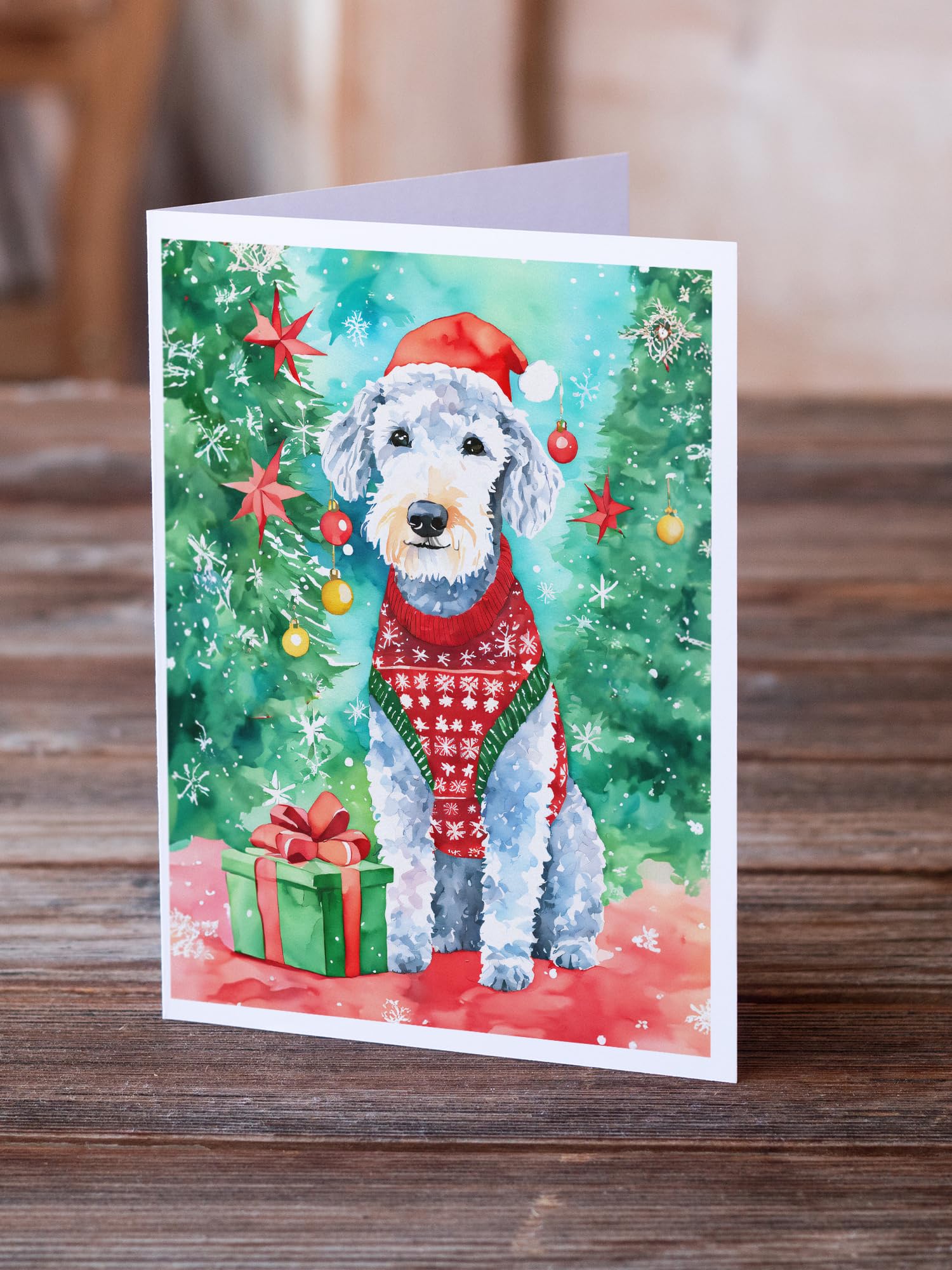 Bedlington Terrier Christmas Greeting Cards Pack of 8 7 in x 5 in