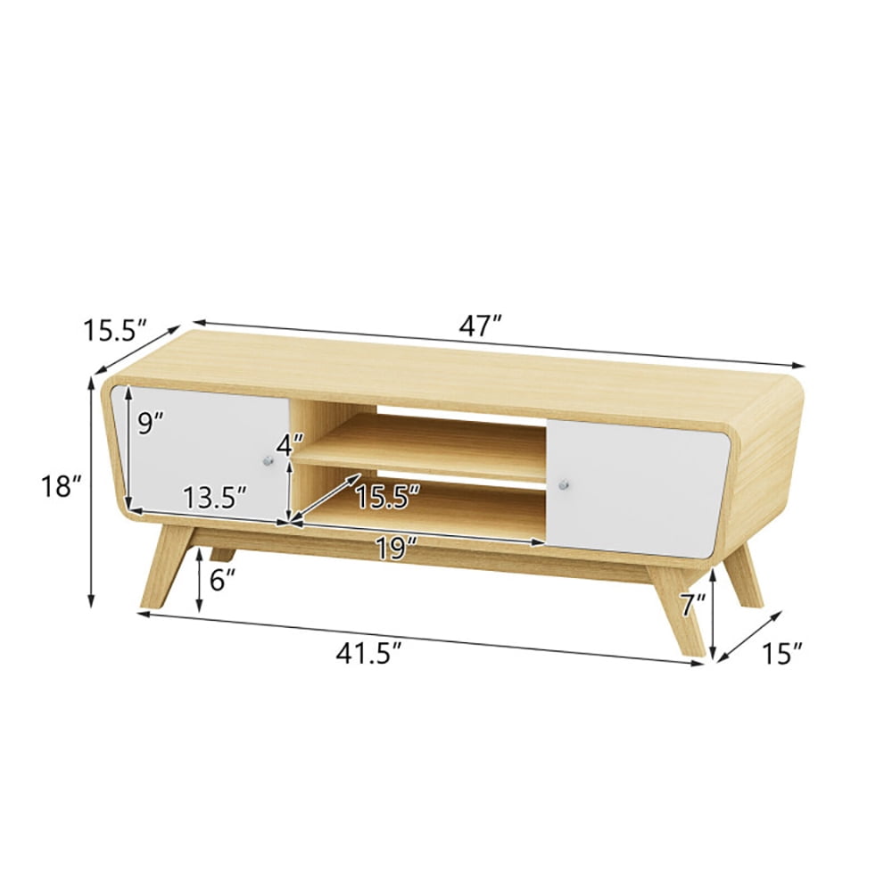 Finihen TV Stand, TV Cabinet, Sliding Door TV Stand with Adjustable Shelf for TVs up to 55 Inch, for Living Room, Bedroom, Natural
