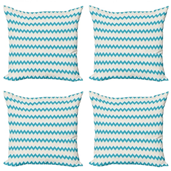Ambesonne Teal Throw Pillow Cover 4 Pack, Zigzag Chevron Classical, 20", Cream Teal