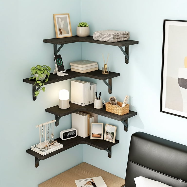 Fairy 5-Tier Arc Corner Floating Shelves, Black photo 2