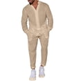 thumbnail image 4 of xiaxaixu Men's 2 Piece Linen Set Solid Color Button Down Long Sleeve Shirts Casual Cargo Pants with Pockets Fall Outfits, 4 of 6