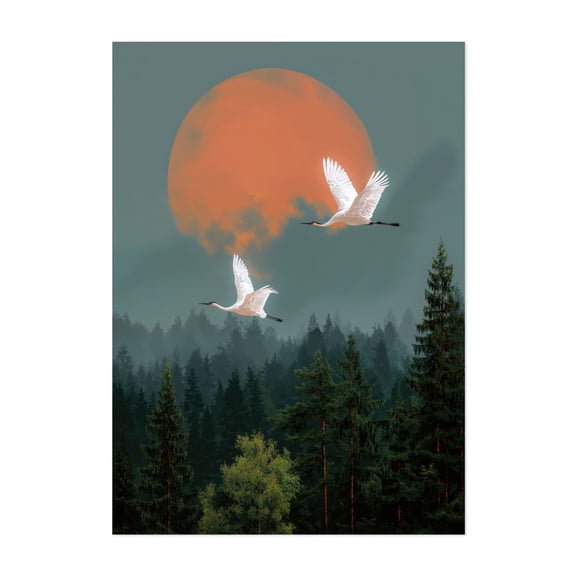 Japanese Wall Art Bird Wall Art Forest Wall Art japandi Art chinoiserie wall art extra large wall art sage green Wall art - Japan Painting Bird Forest Nature Unframed Wall Art Print 4 x 6 inches