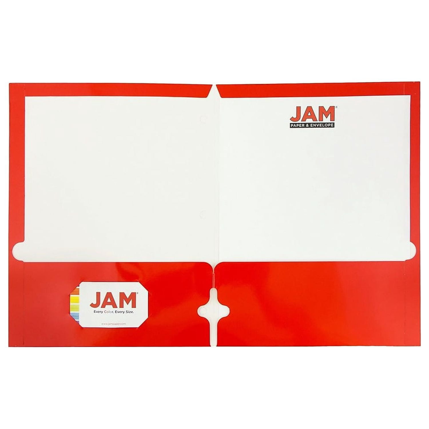 JAM Paper Glossy 3 Hole Punch Folders, Red, 100/Pack