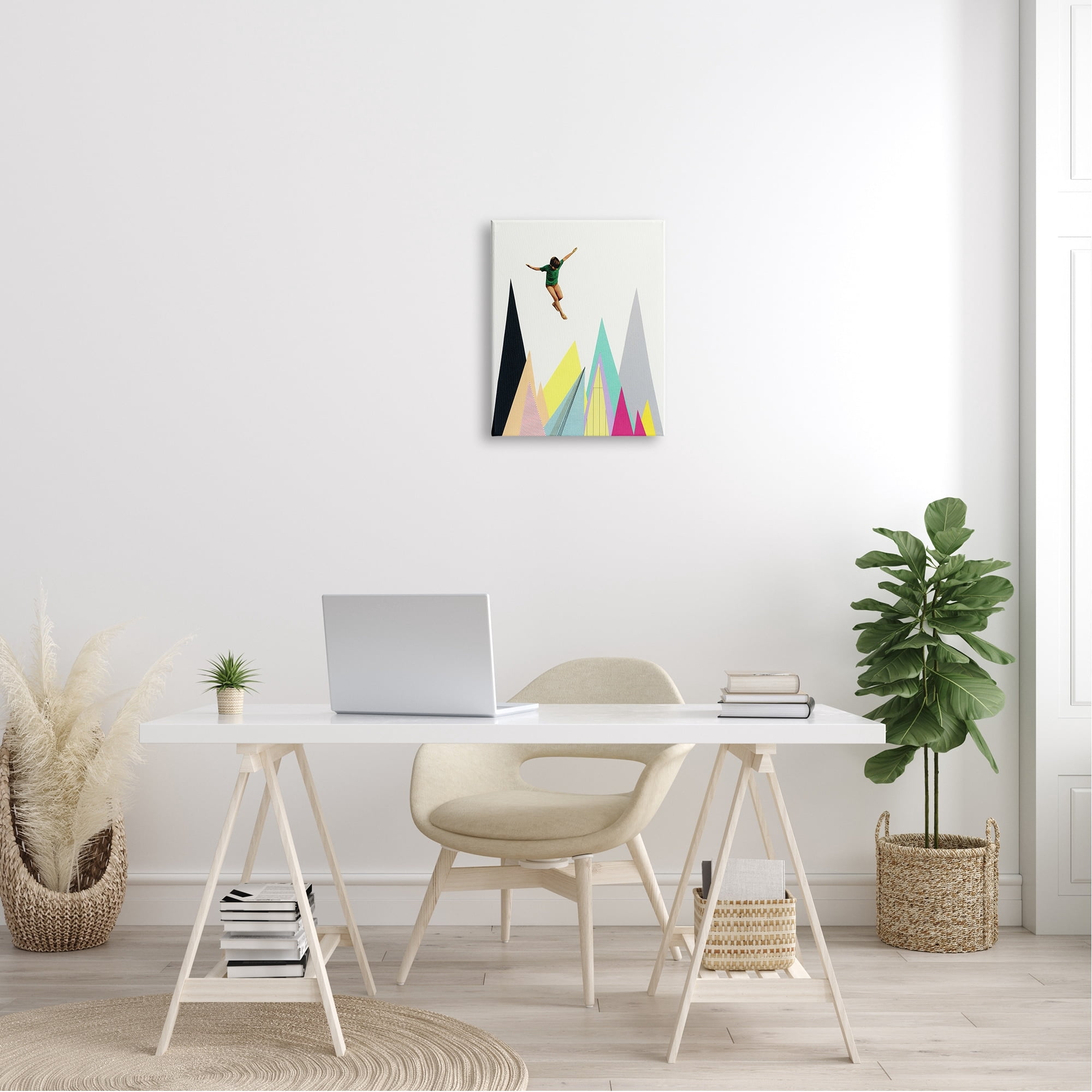 Stupell Industries Abstract Geometric Shape Trees Person Jumping Canvas Wall Art, 16 x 20, Design by Cassia Beck