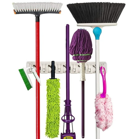 Mop and Broom Holder Wall Mounted Garden Tool Storage Rack & Organization Home Hanger Closet Garage Shed Basement Storage Must