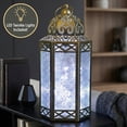 thumbnail image 2 of Moroccan Metal Candle Lantern Holder with LED Fairy String Lights, Large, White Gold, 2 of 11