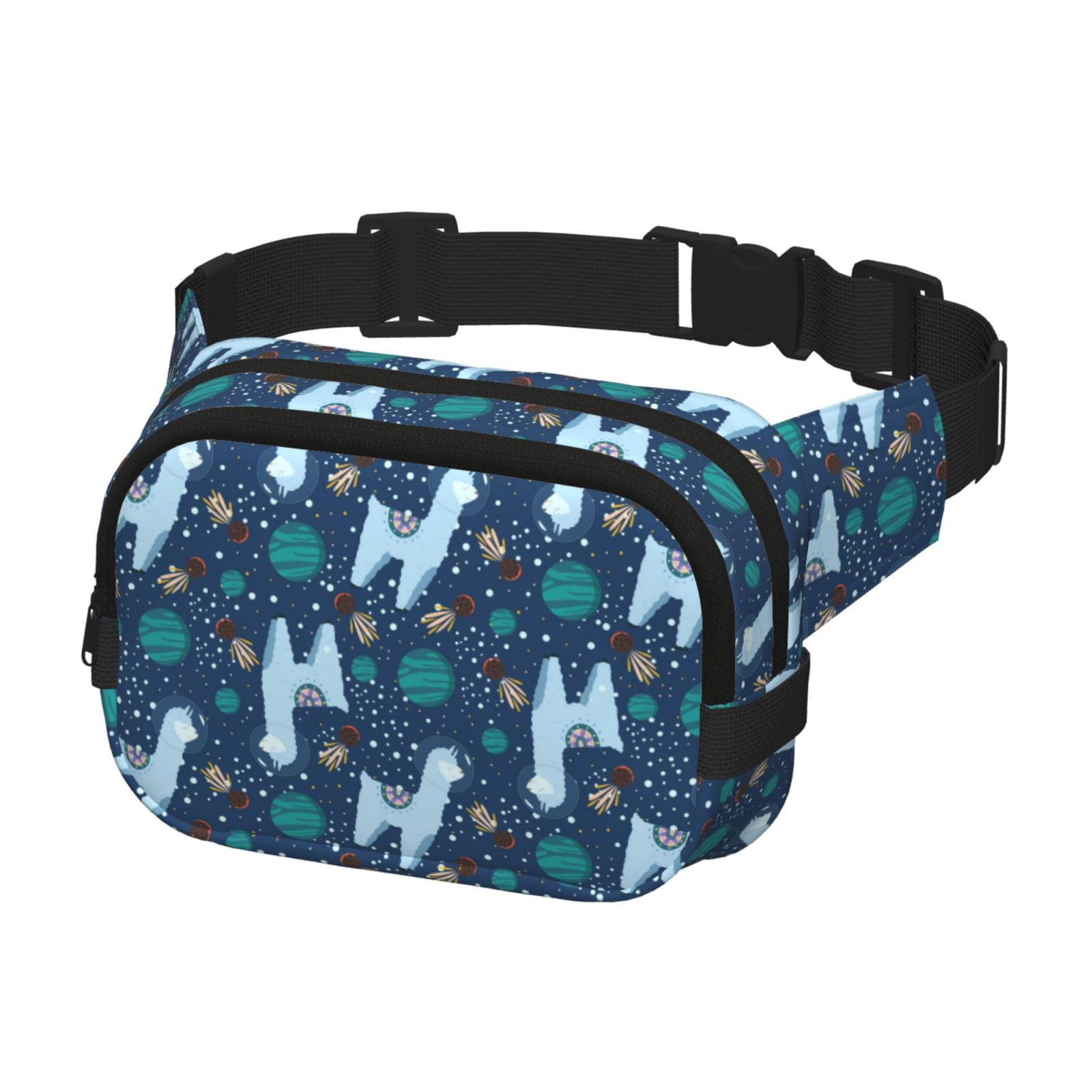 Picia Alpaca Astronaut in Space Print Square Double-Layer Waist Bag Mini Adjustable Waist Belt Bag Exercise Running Travel Hiking