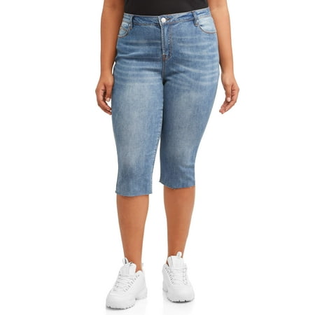 Raw Denim - Juniors' Plus Size Raw Hem Capri Jeans