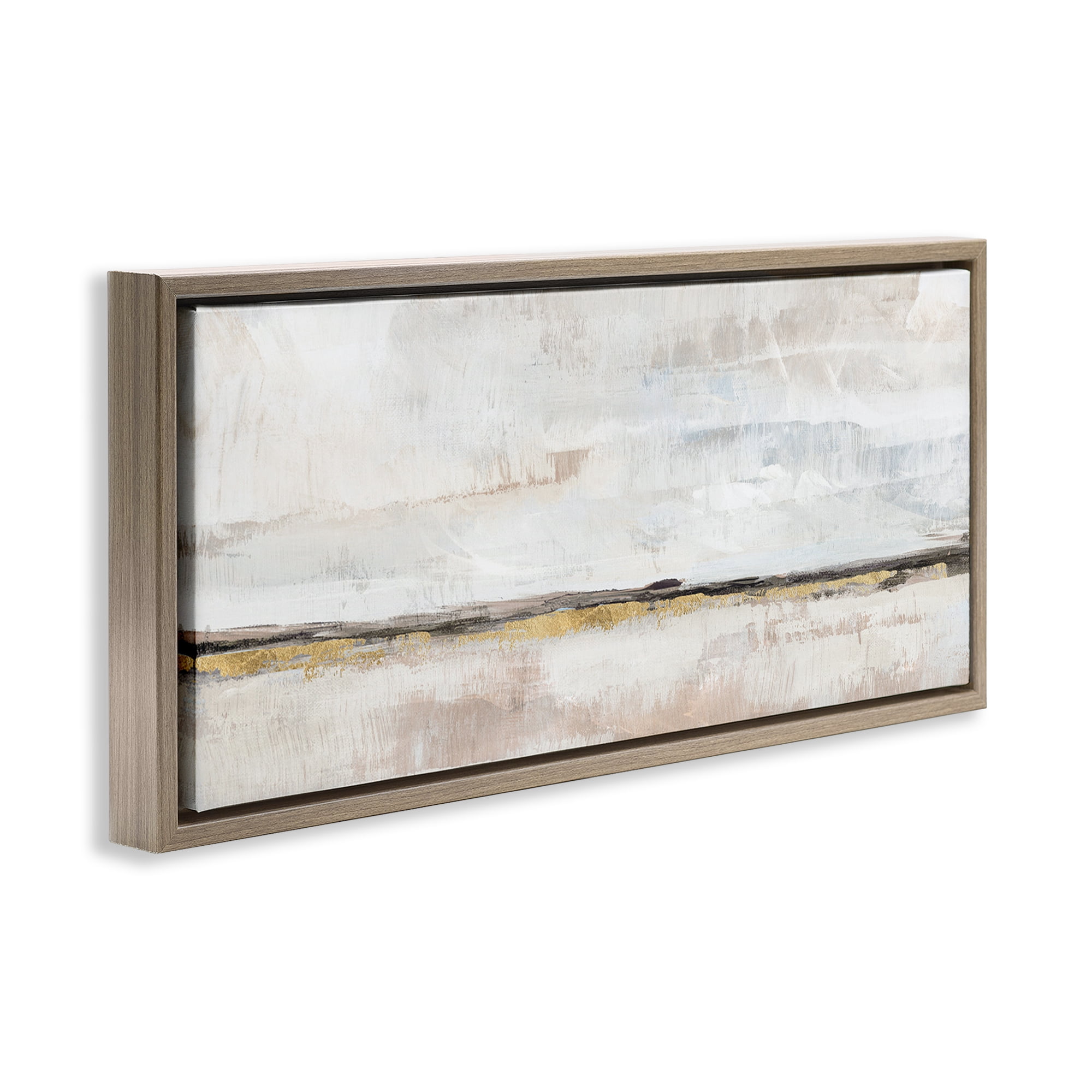 Stupell Industries Neutral Horizon Landscape Abstract Painting Brown Floater Framed Canvas Art Print Wall Art, 25 x 11