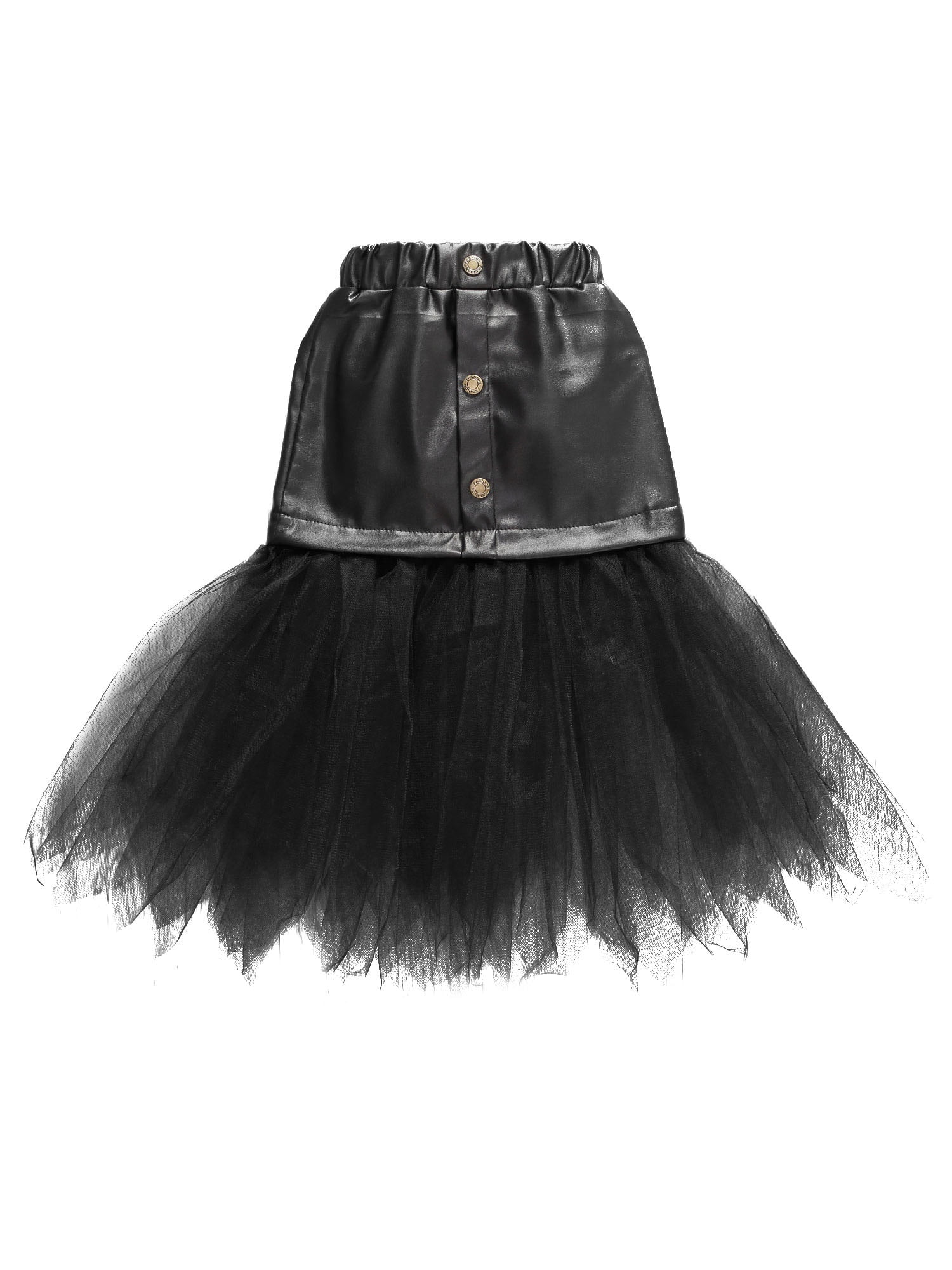 Toddler Baby Girls Sweet Skirt Little Girl Fashion PU Leather Button Tulle Skirt Children Girl