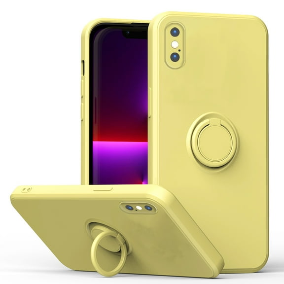 For iPhone XS/X Case, Slim Silicone | 360° Ring Holder Kickstand | Support Car Mount | Soft Gel Rubber Hybrid Bumper For iPhone XS/X Phone Cover for Girls Women,Yellow