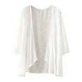 thumbnail image 2 of Women Beach Casual Half Sleeve Sheer Cardigans, Solid Color Long Sleeve Wide Neck Cover-Up Women's Cardigan White, 2 of 4